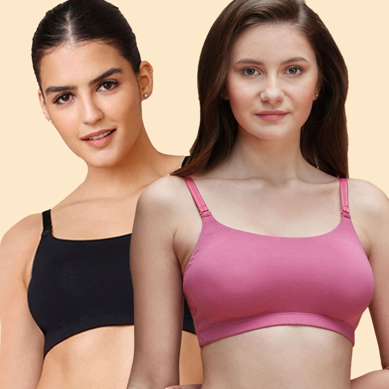 Nykd by Nykaa Easy Breezy Slip on Bra PO2 - NYB165 - Black and Rose (Pack of 2) (XL)
