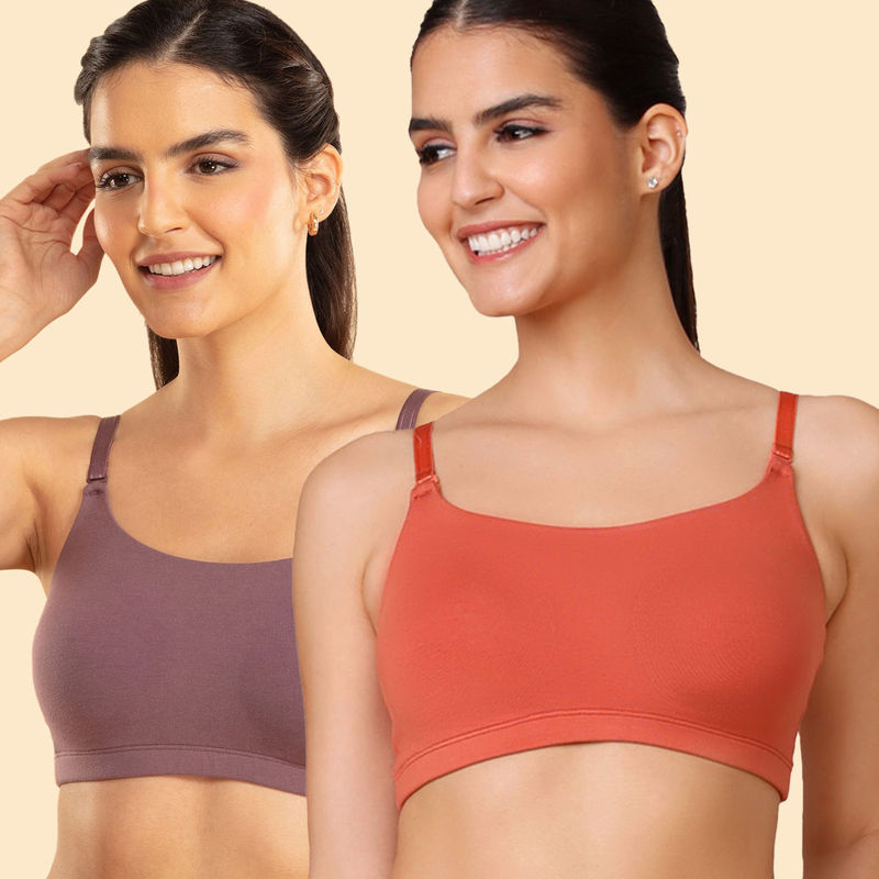 Nykd by Nykaa Easy Breezy Slip on Bra PO2 - NYB165 - Orange and Purple (Pack of 2) (L)