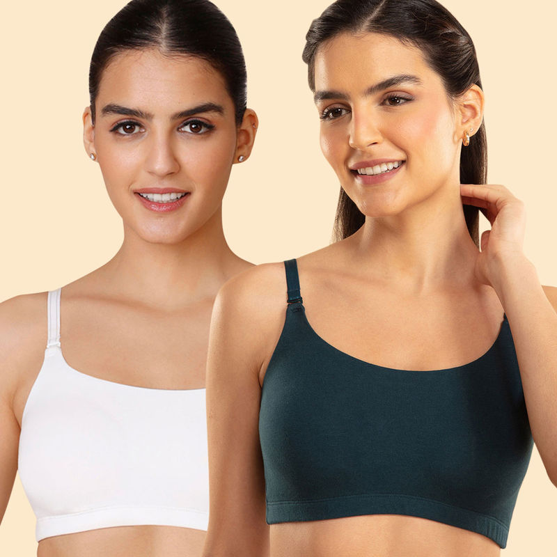 Nykd by Nykaa Easy Breezy Slip on Bra PO2 - NYB165 - White and Green (Pack of 2) (M)