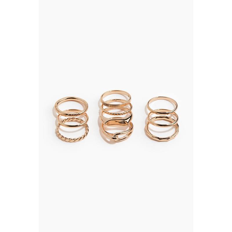 H&M Women Gold 10-Pack Rings (M/L)