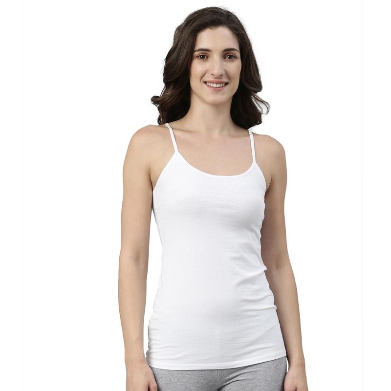 Enamor E003 Womens Essentials Stretch Cotton Camisole-White White (L)