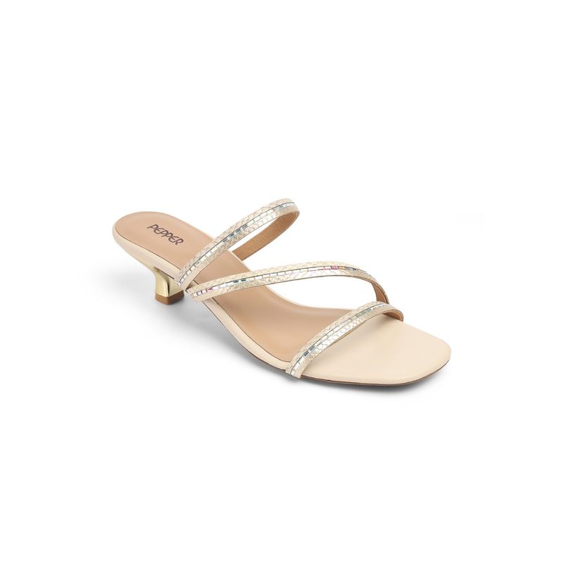 PEPPER Women Kitten Beige Sandal Heels (EURO 37)
