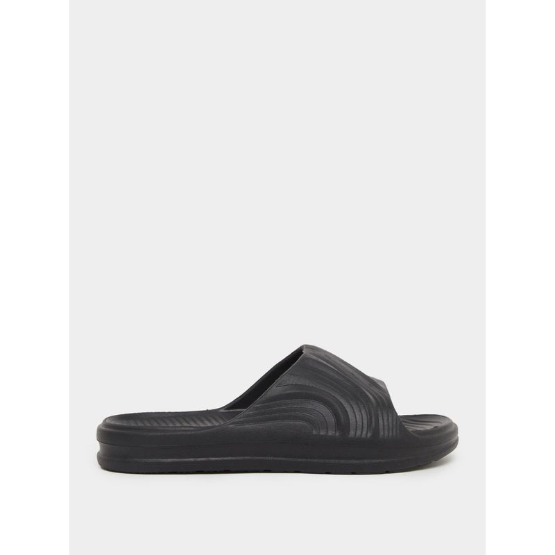 Styli Elevate Men Abstract Textured Slim Band Comfort Black Sliders (UK 6)