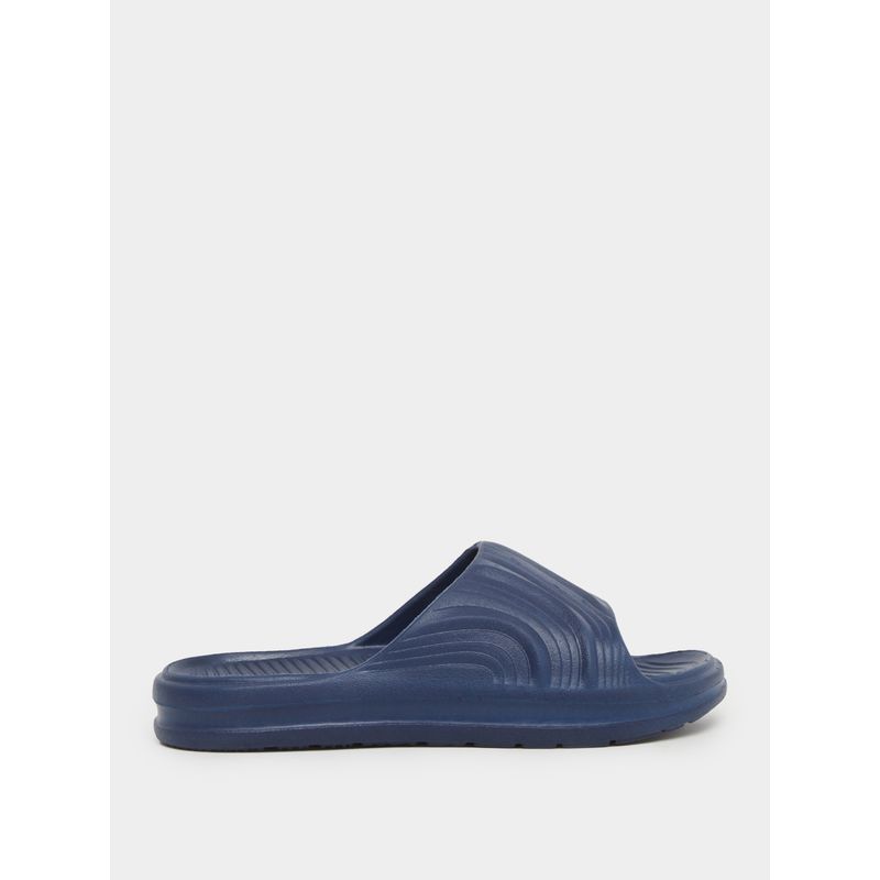 Styli Elevate Men Abstract Textured Slim Band Comfort Navy Blue Sliders (UK 6)