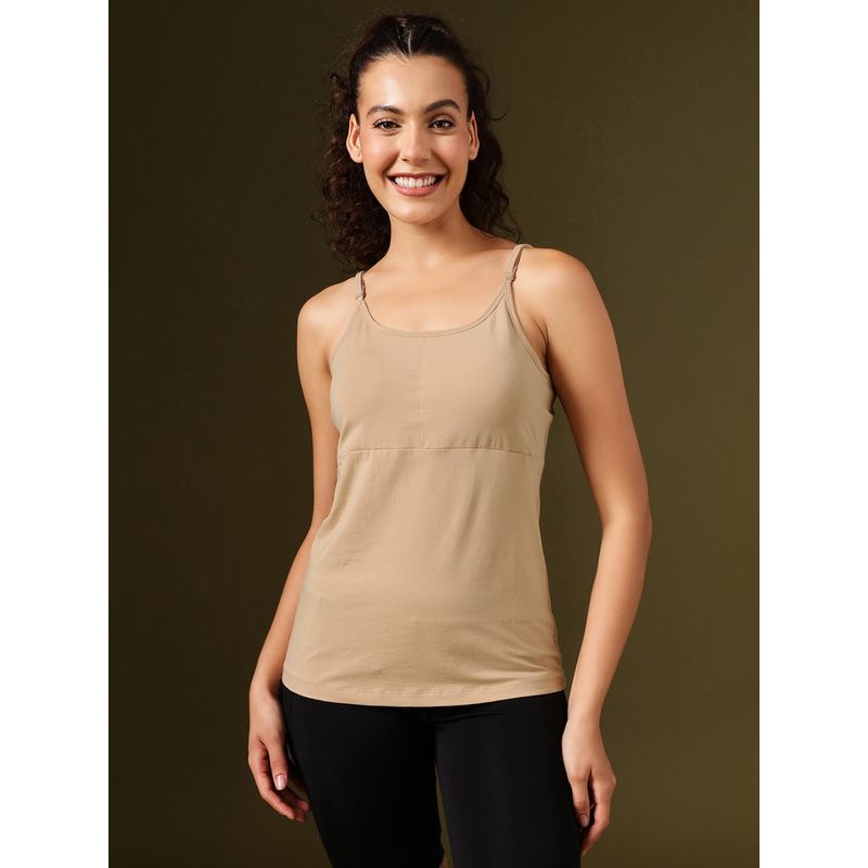 Clovia Cotton Chic Basic Padded Camisole With Adjustable Strap Beige (L)