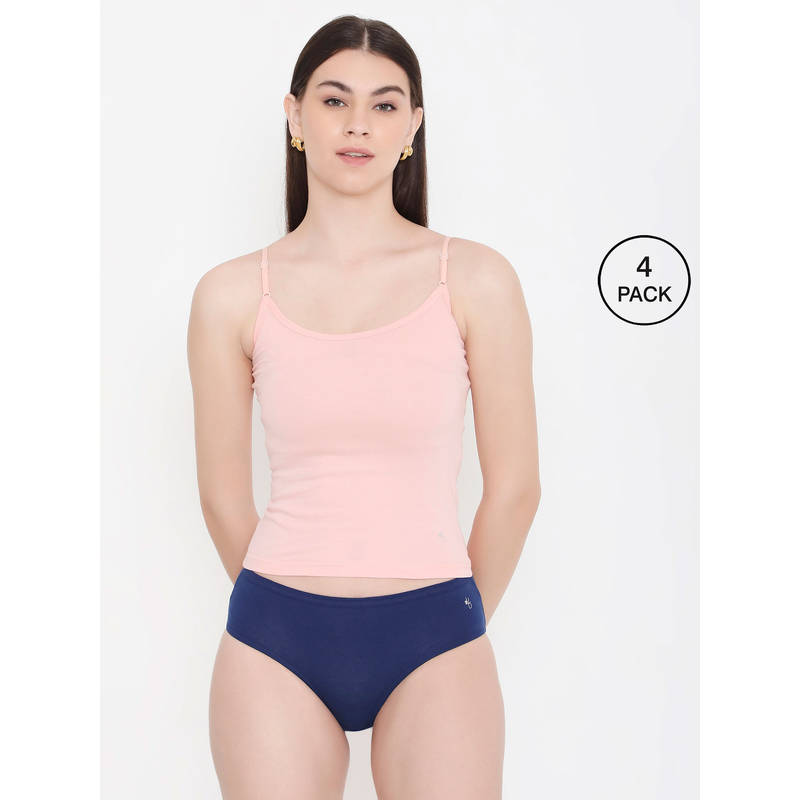 Frenchie Feelings Women Solid Peach Cotton Camisole with Adjustable Straps (Pack of 4) (S)