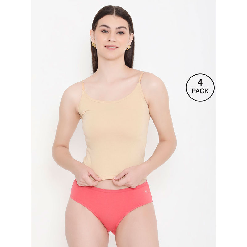 Frenchie Feelings Women Solid Skin Cotton Camisole with Adjustable Straps (Pack of 4) (S)