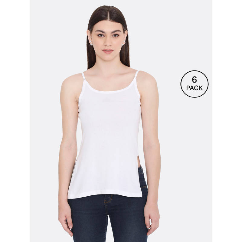 Frenchie Feelings Womens Solid White Side Slit Kurti Slip Camisole with Adjustable Straps (M)