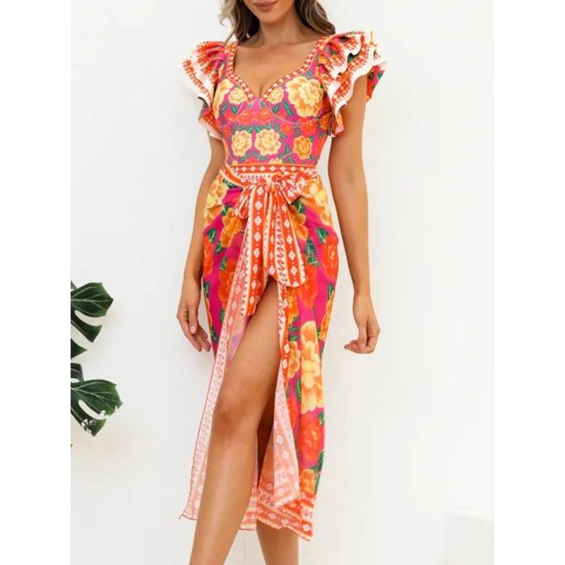 WomanLikeU Waves By Shrijal Vivid Bloom One Piece Monokini With Sarong (Set of 2) (L)