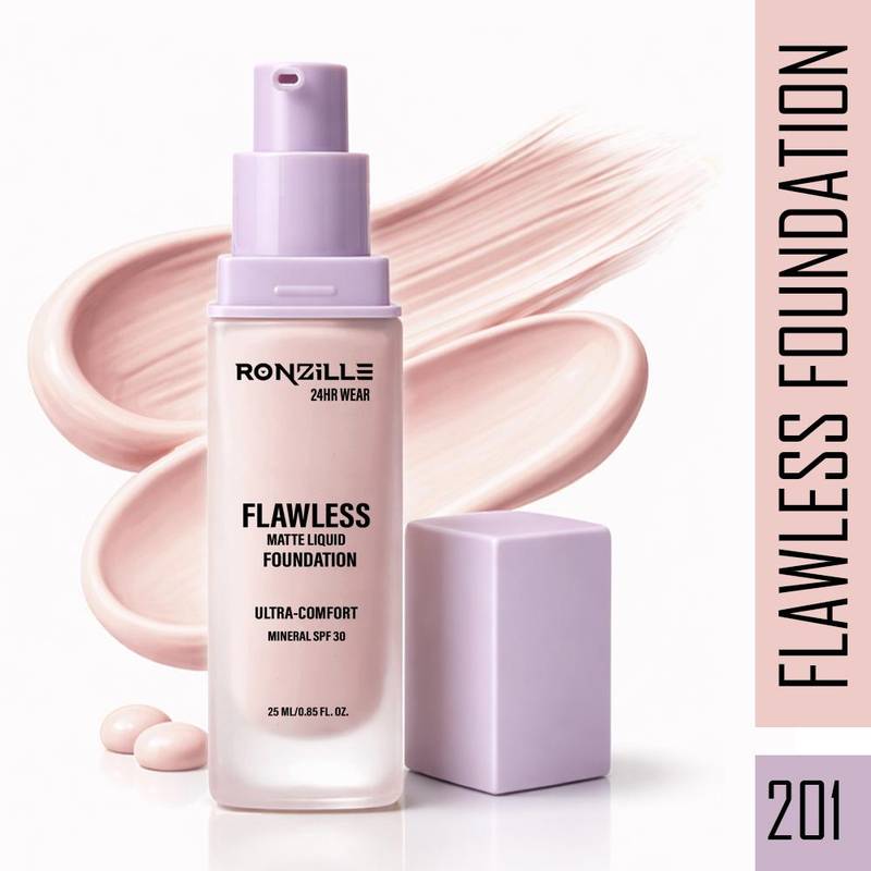 Ronzille 24Hr Wear Flawless Matte Liquid Foundation Ultra Comfort Mineral SPF 30 - 201