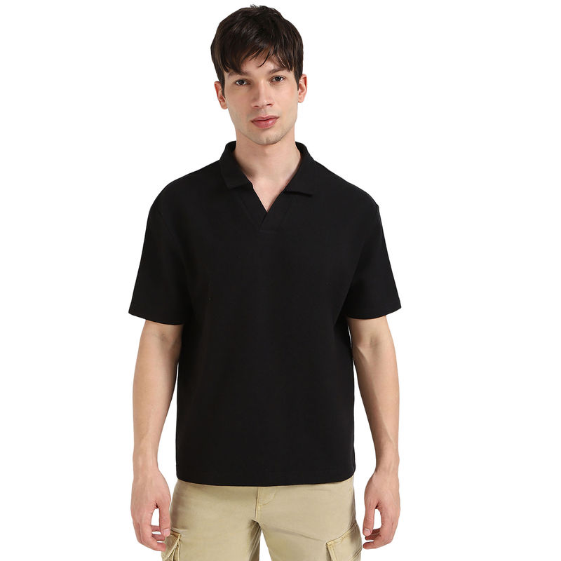 Calvin Klein Men Black Textured Polo T-Shirt (XL)