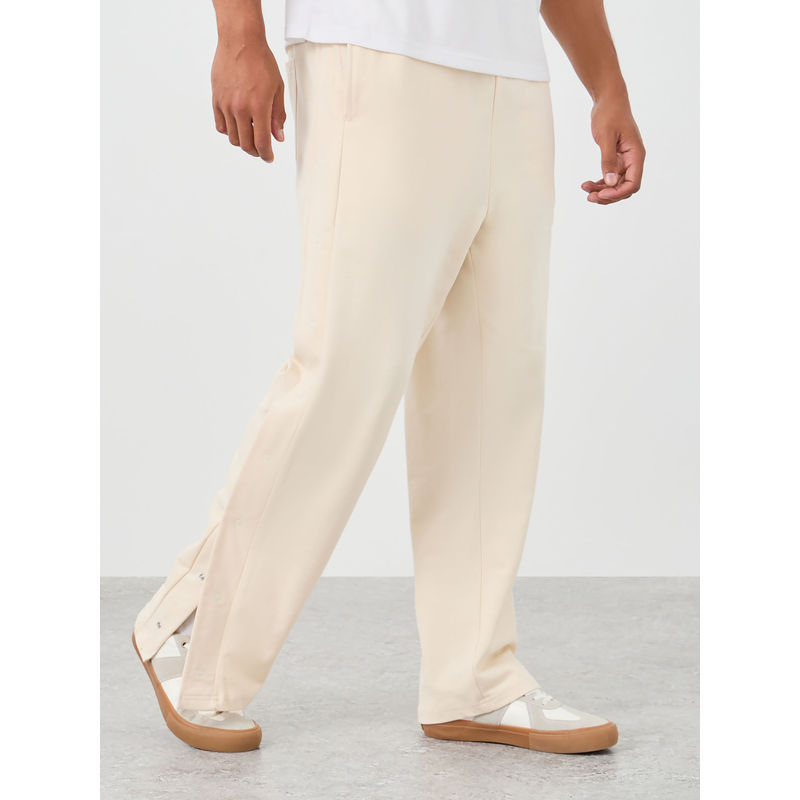 Styli Beige Men Oversizedd Track Pant with Popper Button (M)