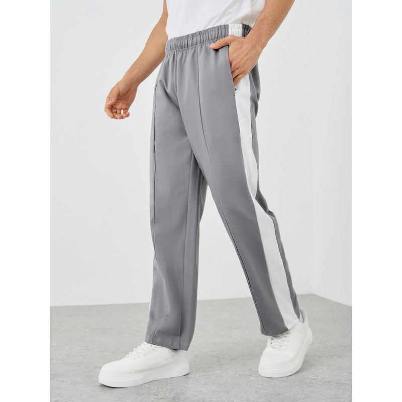 Styli Grey Men Side Contrast Open Hem Relaxed Fit Track Pant with Zip Pockets (L)