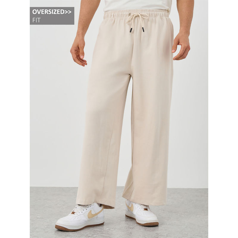 Styli Cream Men Wide Leg Cotton Terry Track Pant (L)