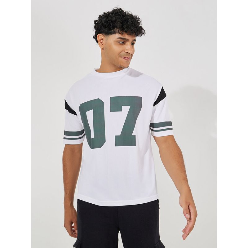 Styli Men Oversized Varsity Crew Neck T-Shirt - White (M)