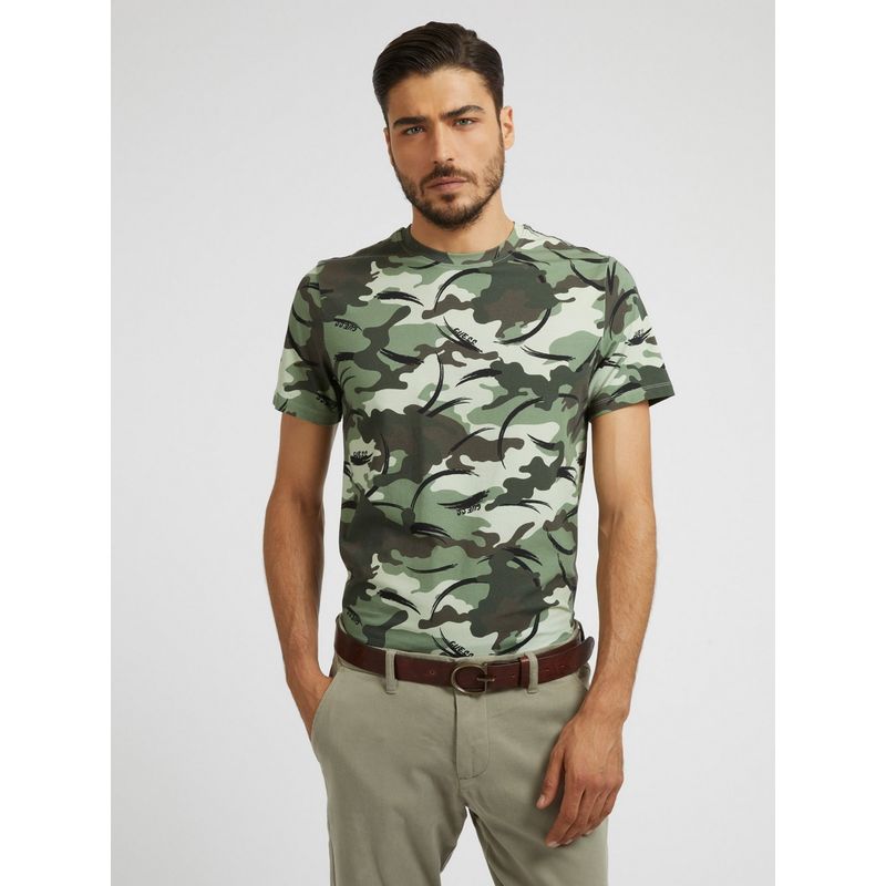 Guess Men Printed Round Neck Short Sleeves T-Shirt - Green (S)