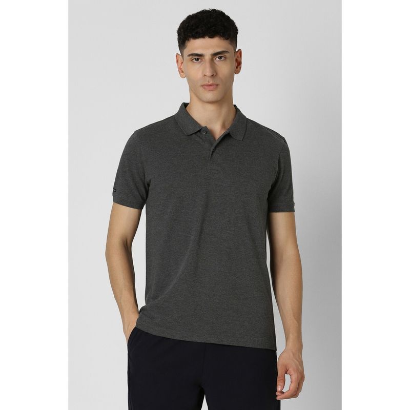 Van Heusen Men Text Polo Neck T-Shirt - Grey (M)
