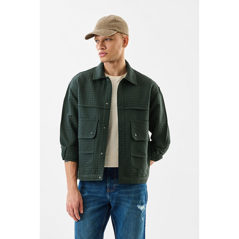 Snitch Dark Green Textured Relaxed Casual Shacket (2XL)