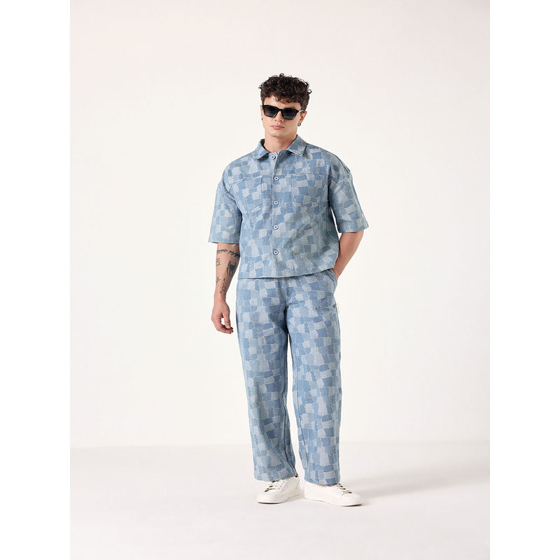 Muvazo Blue Grid- Lock Denim Co-Ord (Set of 2) (XS)