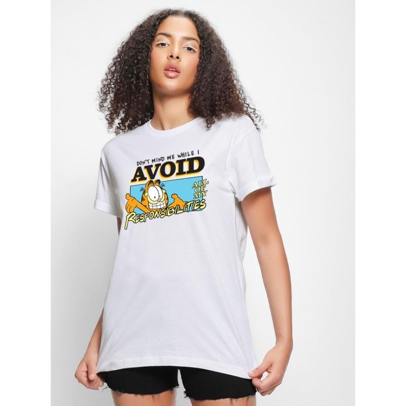 Bewakoof Women's White Avoiding Responsibilities Graphic Printed Boyfriend T-shirt (S)