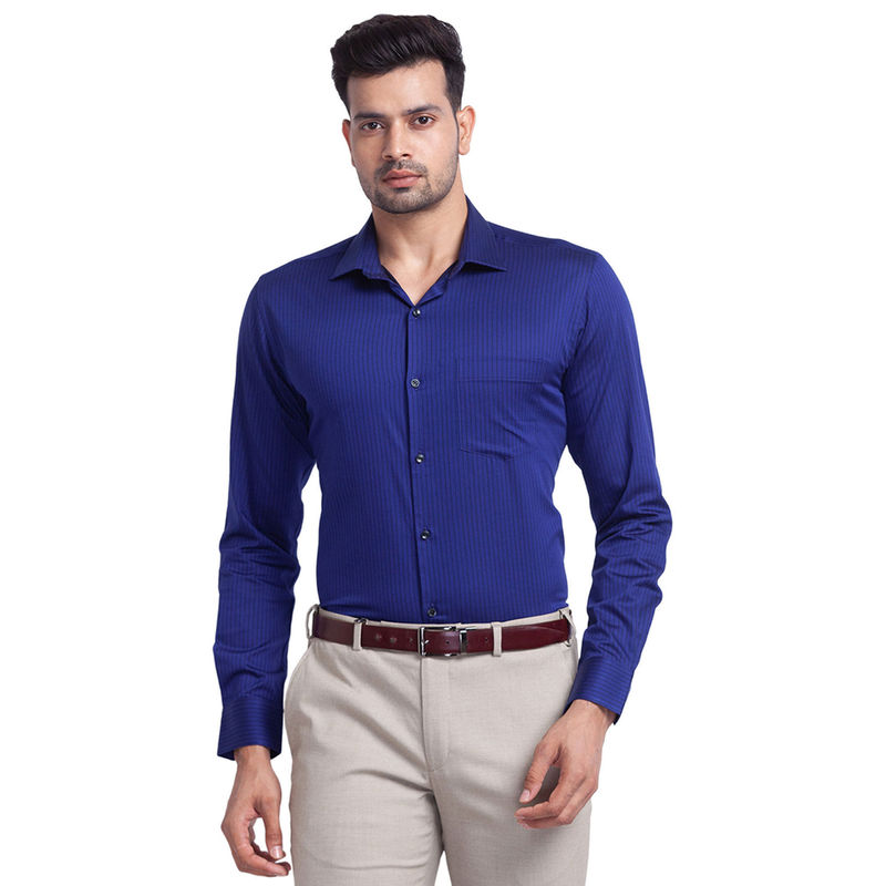 Park Avenue Men Blue Stripes Formal Shirt (S) (S)
