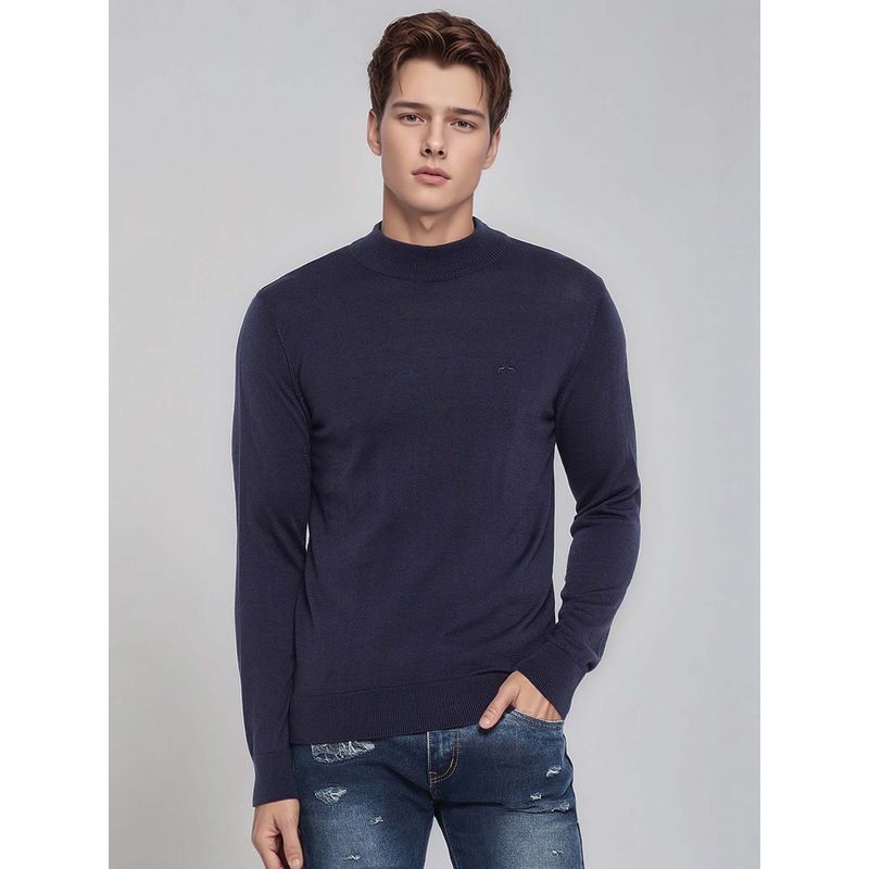 98 Degree North Navy Blue Elegant Men's Merino Wool Blend Sweater (M)