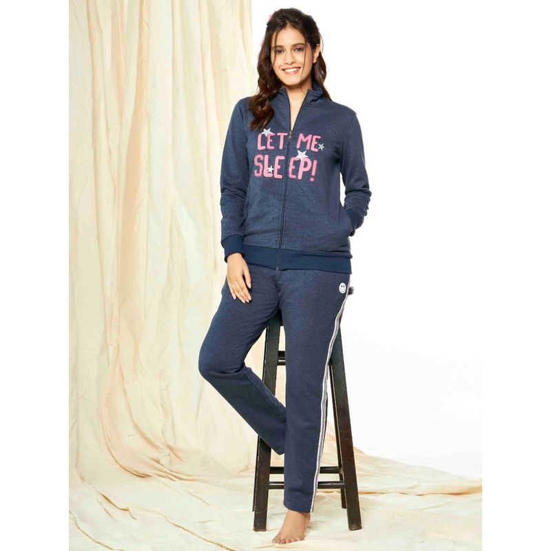 July Nightwear Winter Collection For Women Blue Fleece Track Suit with Zipper (2XL)