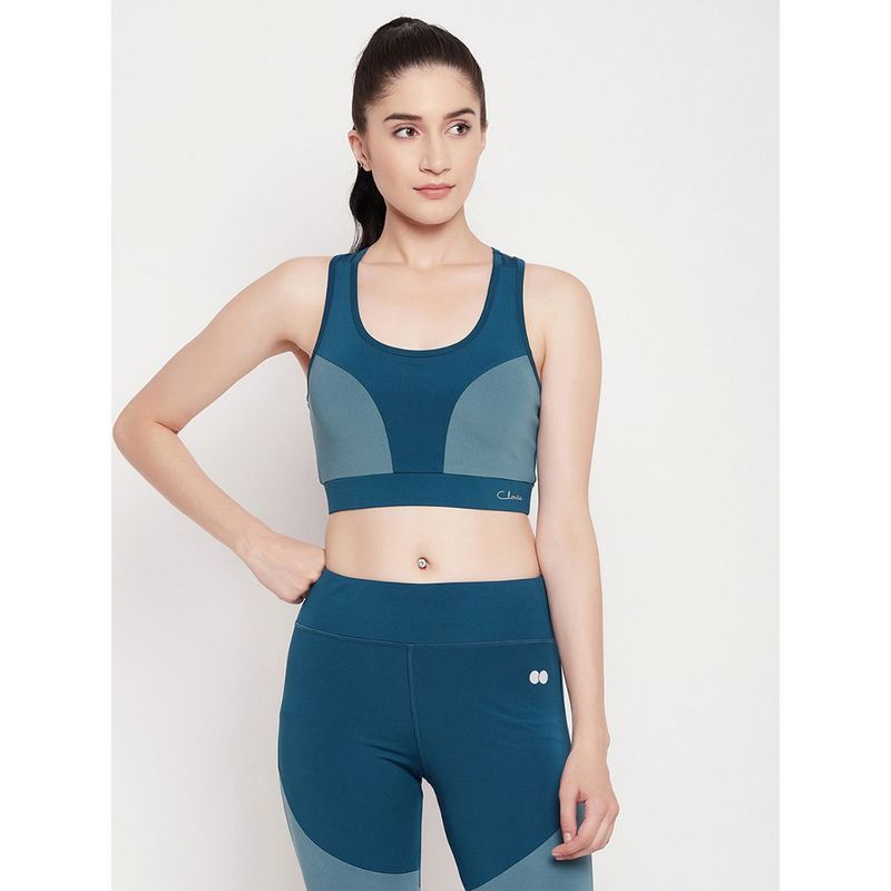 Clovia Medium Impact Padded Racerback Sports Bra -Teal (XL)