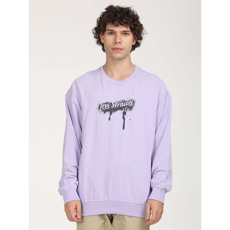 Levi's Men Solid Lavender Crew Neck Sweatshirt (L)