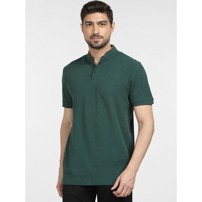 Selected Dark Green Slim Fit Henley T-Shirt (M)