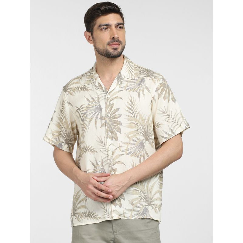 Selected Cream Tropical Print Short Sleeves Shirt (L)