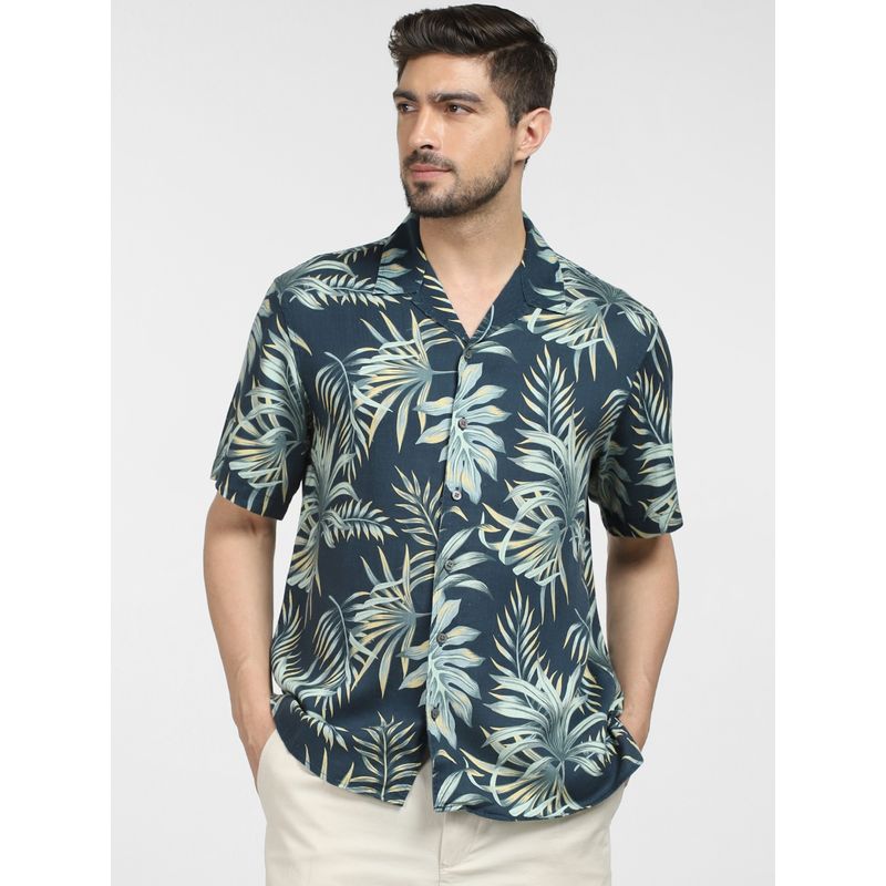 SELECTED HOMME Green Tropical Print Short Sleeves Shirt (XL)