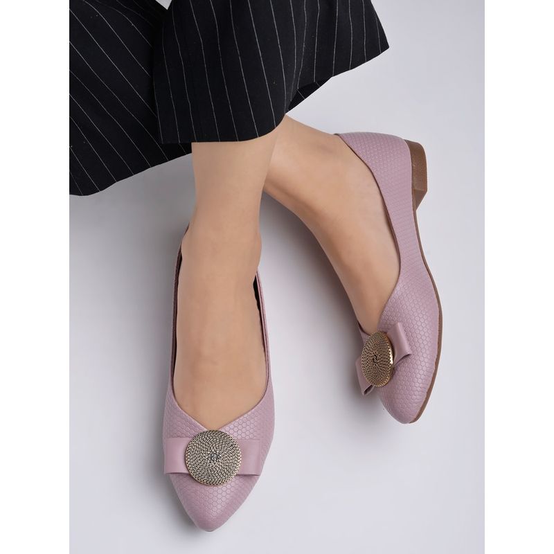 Shoetopia Oversized Bow Detailed Mauve Bellies for Women (EURO 36)