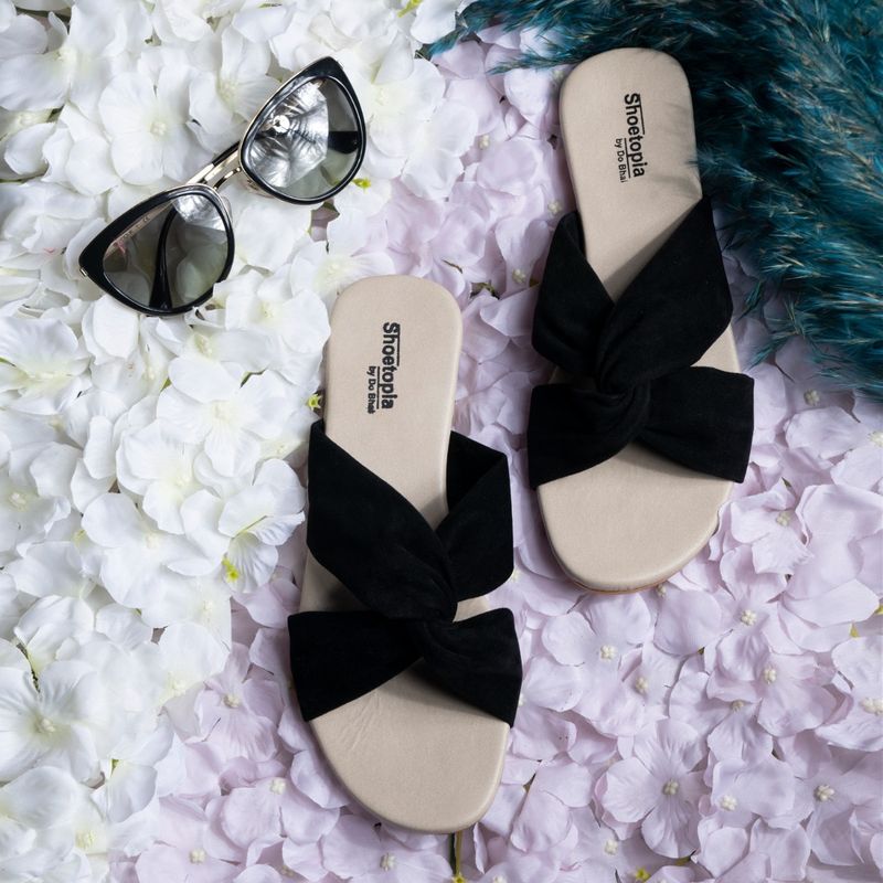 Shoetopia Women Black Open Toe Flats (Euro 42)