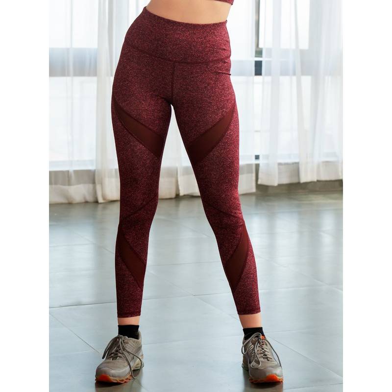 SOIE Womens High Waist Ankle Length Sports Leggings With Mesh Panel And Quick Dry Maroon (L)