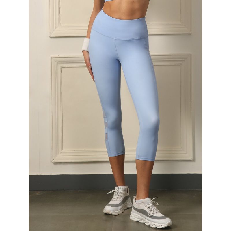 SOIE Womens 3/4Th Length Sports Leggings With Mesh And Broad Compression Waistband Blue (S)