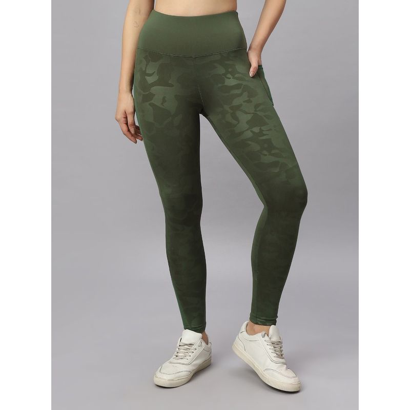 SOIE Womens High-Waist Ankle-Length Compression Quick Dry Embossed Sports Leggings Green (XL)