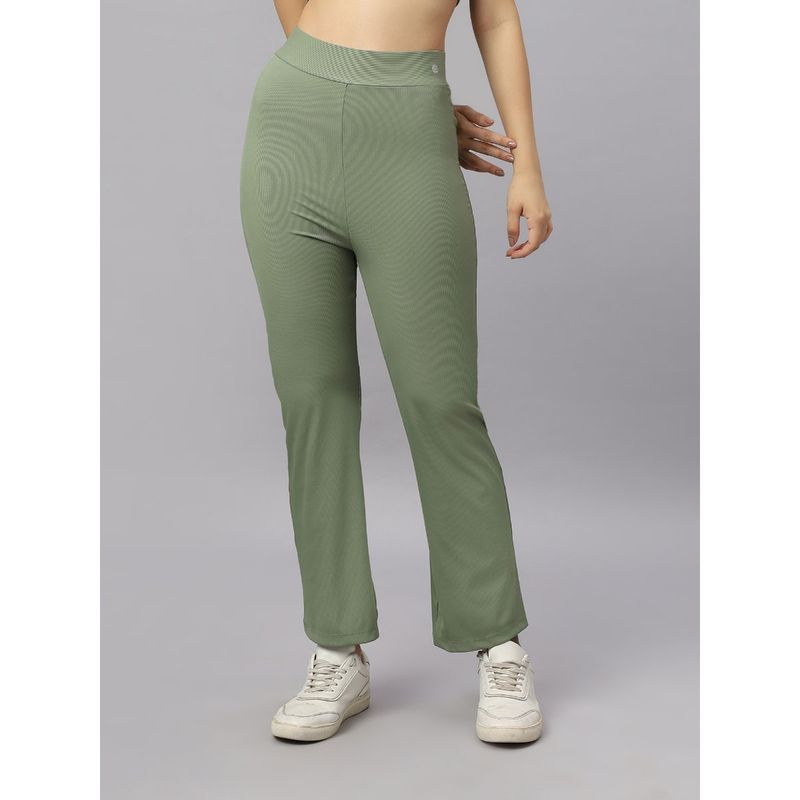 SOIE Women Mid-Rise Ankle-Length Fit And Flare Pants With Back Pockets Green (S)