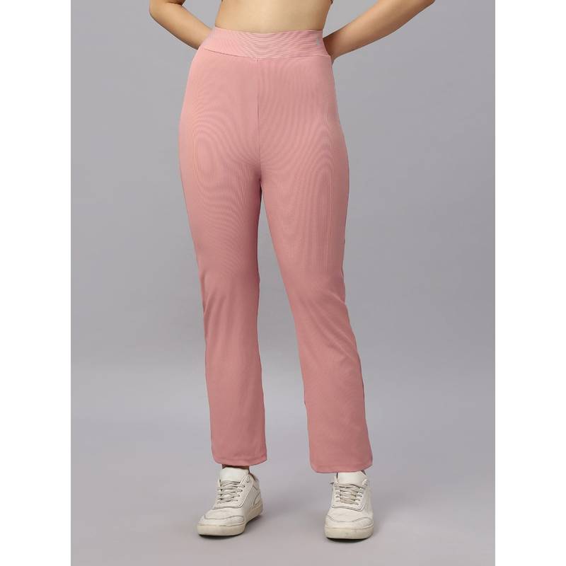 SOIE Women Mid-Rise Ankle-Length Fit And Flare Pants With Back Pockets Pink (2XL)