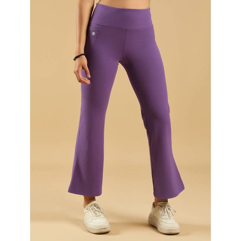 SOIE Womens High-Rise Fit & Flared Pants With 4-Way Stretch & Compression Waistband Green (M)