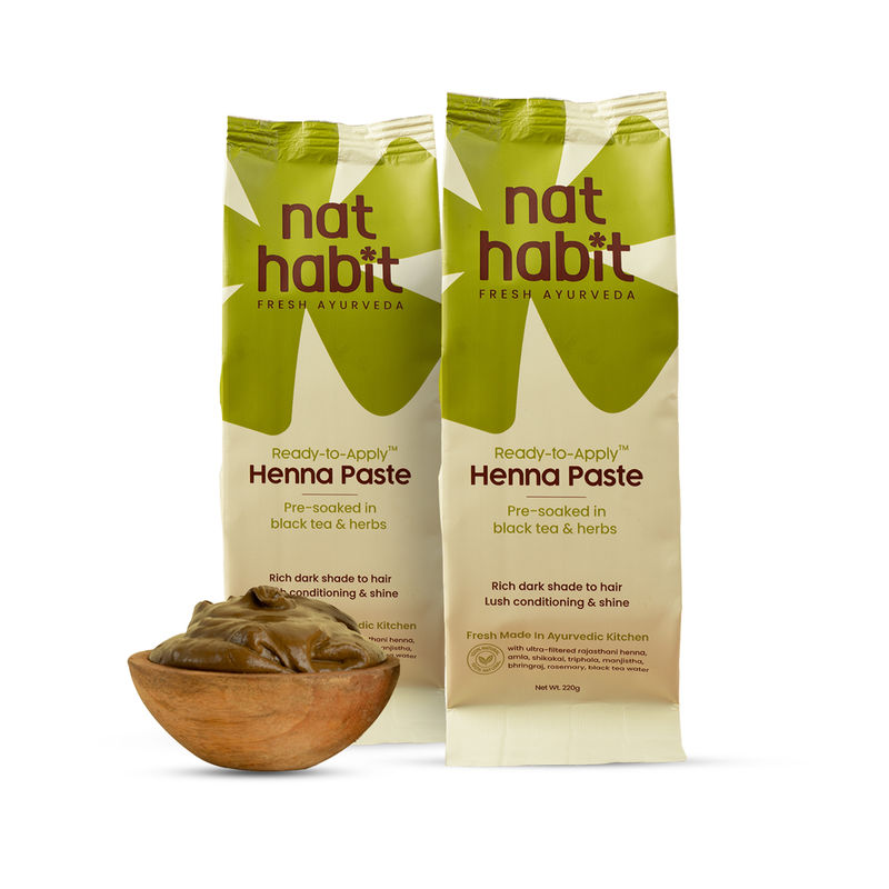 Nat Habit Ready-To-Apply Henna Paste Pre-Soaked In Black Tea, Rosemary Oil & Herbs - Dark Brown