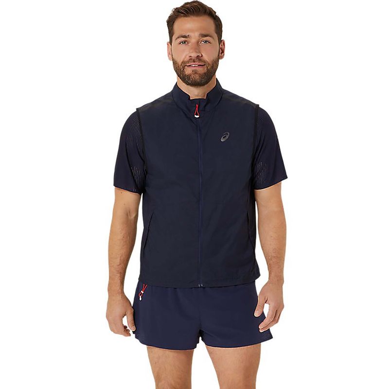 Asics Men Navy Blue Metarun Packable Gilet Jacket (XL)