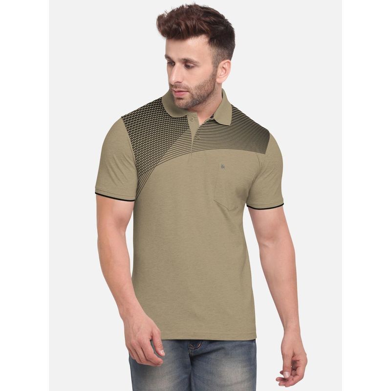 BULLMER Beige Men Cotton Blend Printed Polo Neck T-Shirts (S)