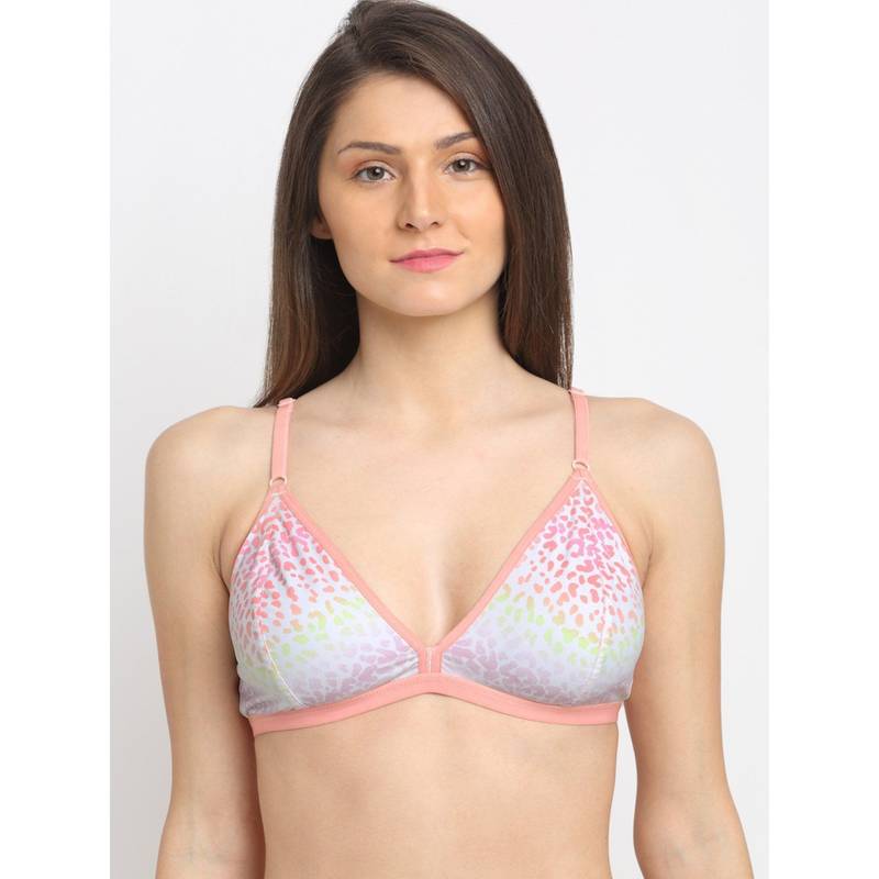 AOBA White & Pink Printed Non-Padded Bralette Bra (XL)