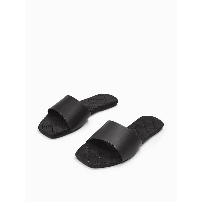 The Label Life Solid Black Quilted Sliders Buy The Label Life Solid