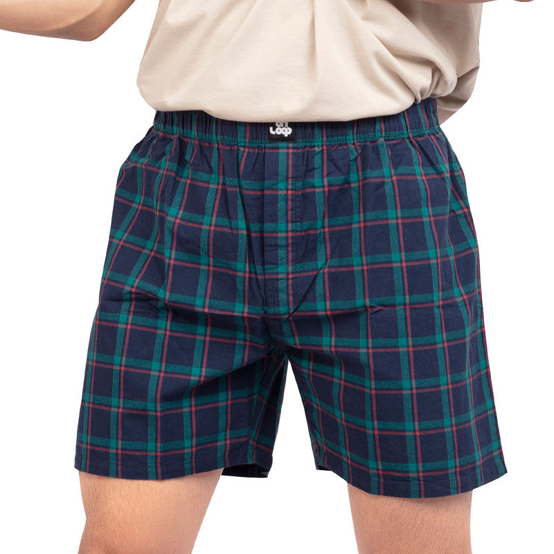 On Loop Boxer for Men in Cotton Navy Blue Checks (M)