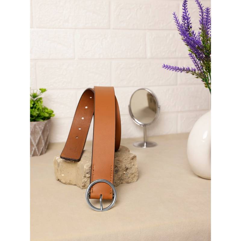 Aditi Wasan Womens Tan Genuine Leather O-Ring Buckle Belt (34)