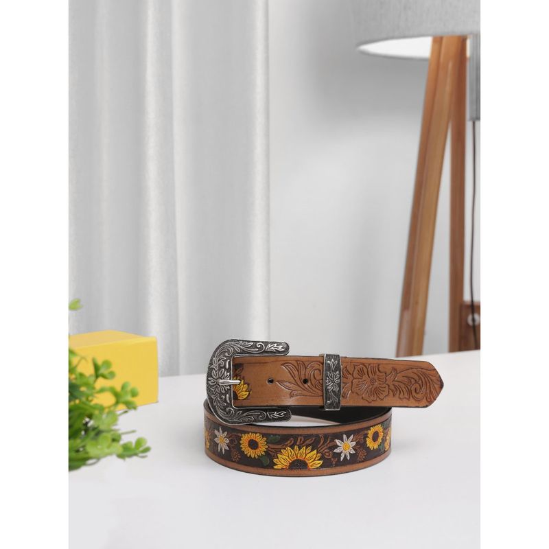 Aditi Wasan Multi-Color Leather Western Handmade Floral Womens Belt (34)