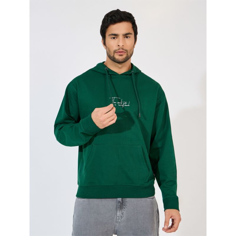 Styli Men Green Solid Relaxed Fit Hoodie (XL)