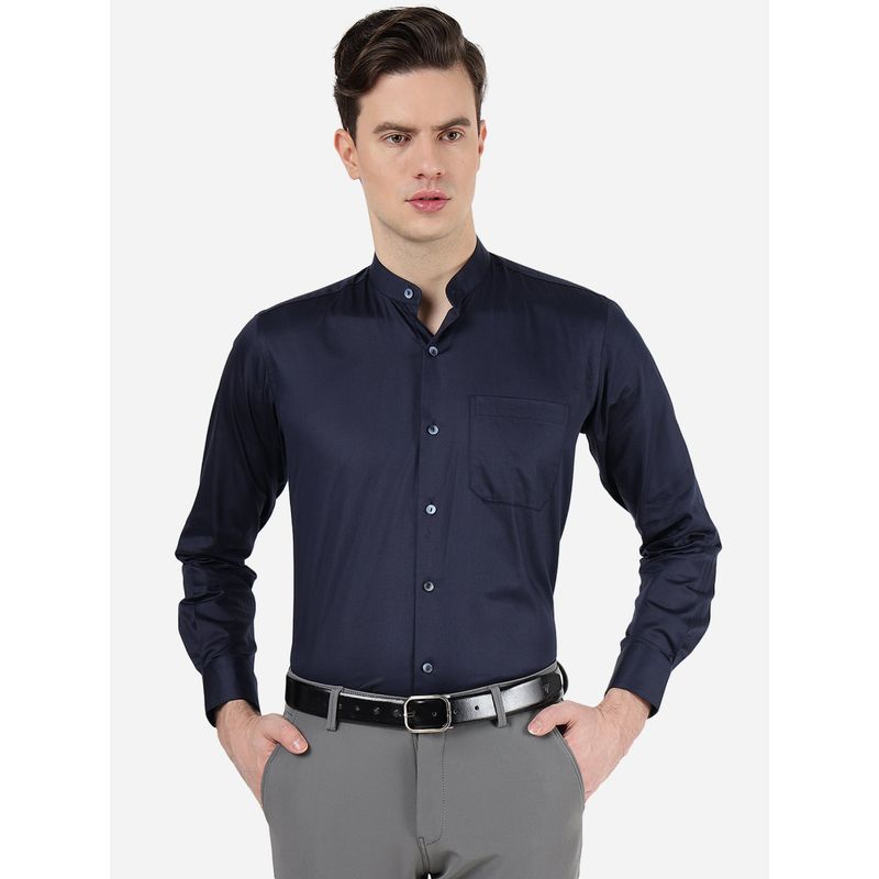 Metal Mens 100% Cotton Solid Navy Blue Slim Fit Formal Shirt (39)
